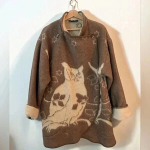 Vintage Lillunn Design of Norway 100% wool Owl oversized  layering blanket coat
